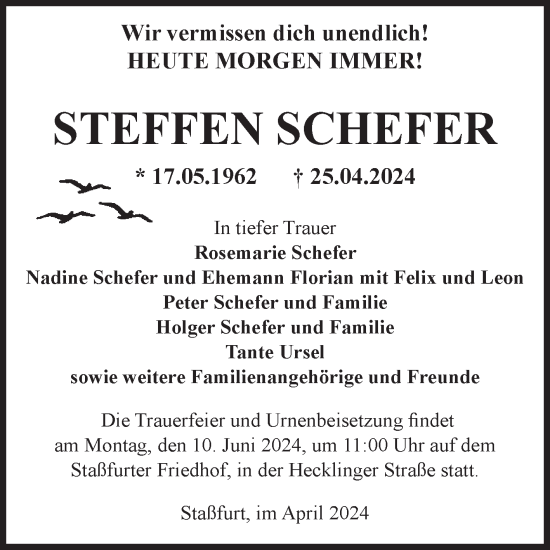 Traueranzeige von Steffen Schefer von Volksstimme Staßfurt