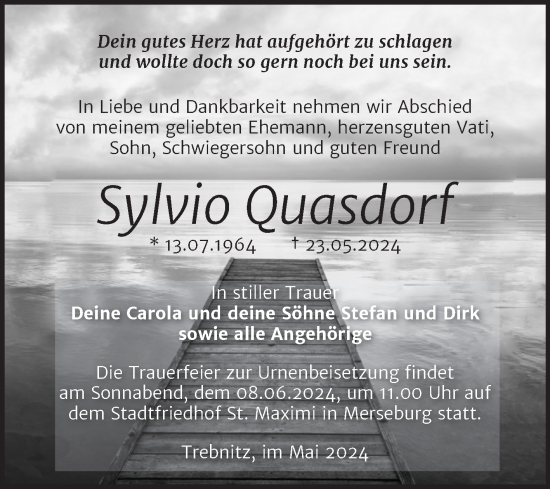 Traueranzeige von Sylvio Quasdorf von Trauerkombi Merseburg