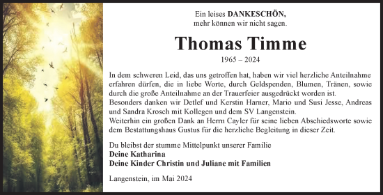 Traueranzeige von Thomas Timme von Volksstimme Halberstadt