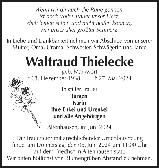 Traueranzeige von Waltraud Thielecke von Volksstimme Haldensleben/Wolmirstedt