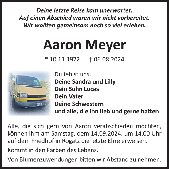 Traueranzeige von Aaron Meyer von Volksstimme Haldensleben/Wolmirstedt
