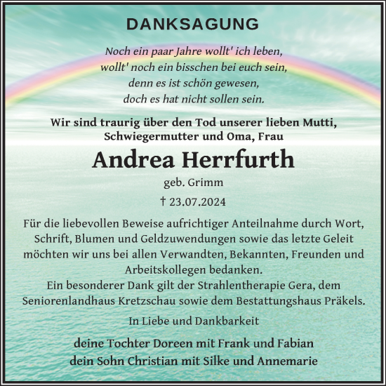 Traueranzeige von Andrea Herrfurth von Trauerkombi Zeitz
