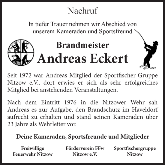Traueranzeige von Andreas Eckert von Volksstimme Altmark Ost
