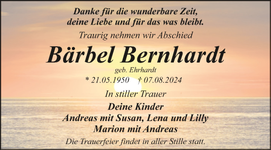 Traueranzeige von Bärbel Bernhardt von Trauerkombi Dessau