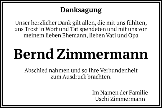 Traueranzeige von Bernd  Zimmermann von Volksstimme Altmark Ost