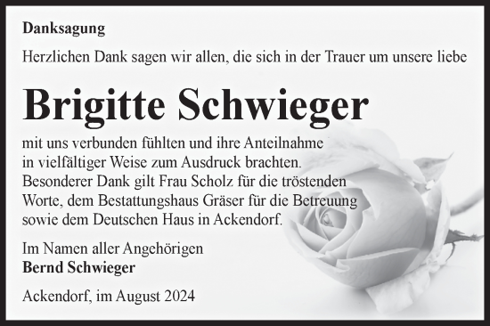 Traueranzeige von Brigitte Schwieger von Volksstimme Altmark West