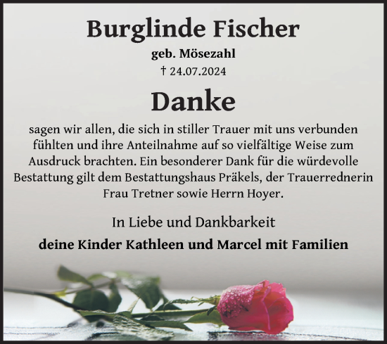 Traueranzeige von Burglinde Fischer von Trauerkombi Zeitz