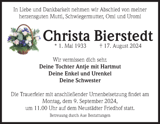 Traueranzeige von Christa Bierstedt von Volksstimme Magdeburg