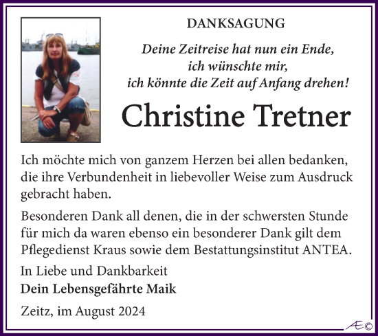 Traueranzeige von Christine Tretner von Trauerkombi Zeitz