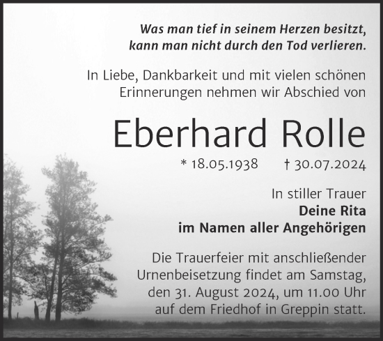 Traueranzeige von Eberhard Rolle von Trauerkombi Bitterfeld