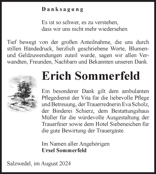 Traueranzeige von Erich Sommerfeld von Volksstimme Altmark West