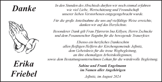 Traueranzeige von Erika Friebel von Trauerkombi Bitterfeld