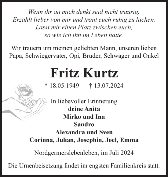 Traueranzeige von Fritz Kurtz von Volksstimme Haldensleben/Wolmirstedt