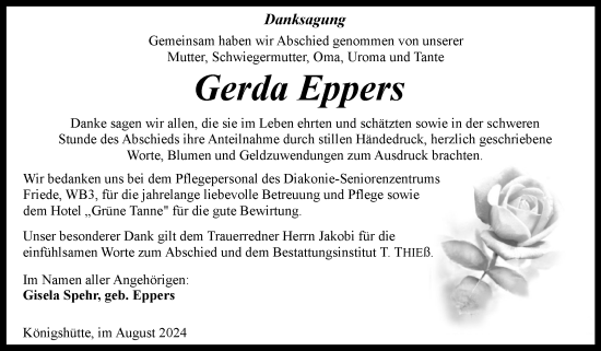Traueranzeige von Gerda Eppers von Volksstimme Wernigerode