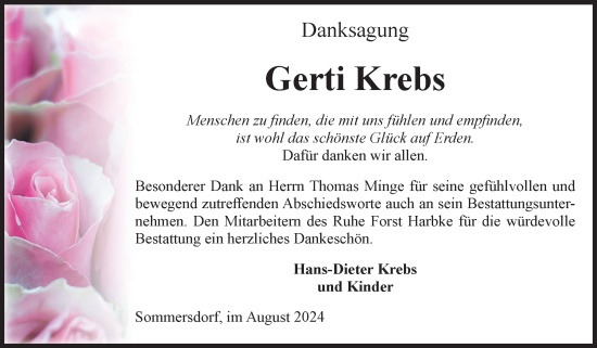 Traueranzeige von Gerti Krebs von Volksstimme Oschersleben/Wanzleben
