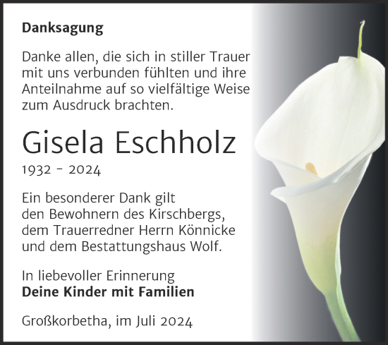Traueranzeige von Gisela Eschholz von Trauerkombi Weißenfels