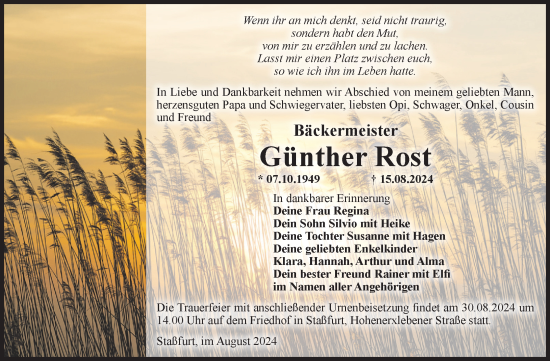 Traueranzeige von Günther Rost 