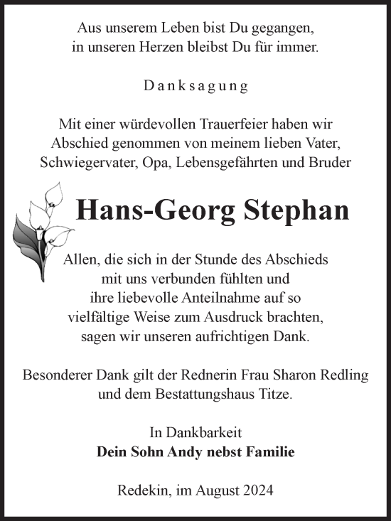 Traueranzeige von Hans-Georg Stephan von Volksstimme Burg/Genthin