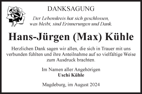 Traueranzeige von Hans-Jürgen Kühle von Volksstimme Magdeburg