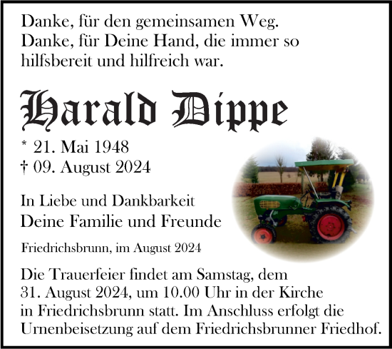 Traueranzeige von Harald Dippe von Trauerkombi Quedlinburg