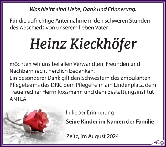 Traueranzeige von Heinz Kieckhöfer von Trauerkombi Zeitz