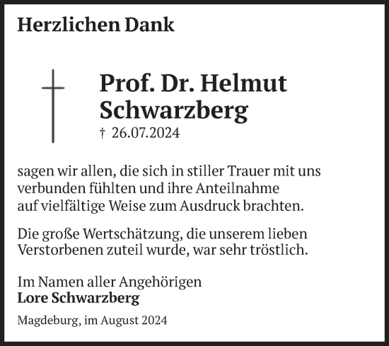 Traueranzeige von Helmut Schwarzberg von Volksstimme Magdeburg