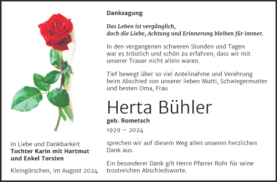 Traueranzeige von Herta Bühler von Trauerkombi Weißenfels