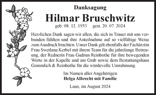 Traueranzeige von Hilmar Bruschwitz von Volksstimme Zerbst