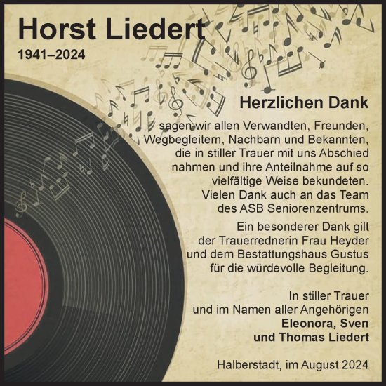 Traueranzeige von Horst Liedert von Volksstimme Halberstadt