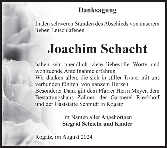 Traueranzeige von Joachim Schacht von Volksstimme Haldensleben/Wolmirstedt