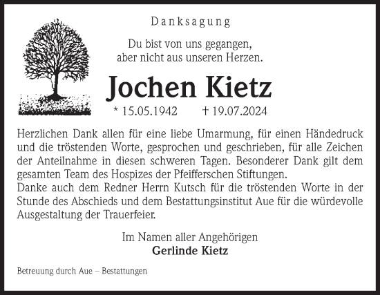 Traueranzeige von Jochen Kietz von Volksstimme Magdeburg