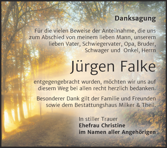 Traueranzeige von Jürgen Falke von Trauerkombi Zeitz