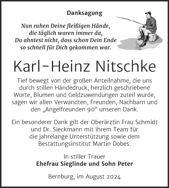 Traueranzeige von Karl-Heinz Nitschke von Trauerkombi Bernburg