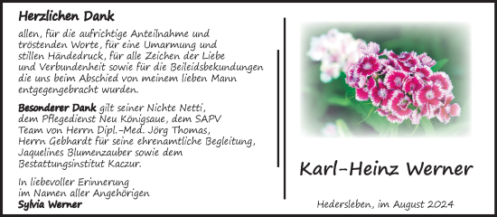 Traueranzeige von Karl-Heinz Werner von Trauerkombi Quedlinburg