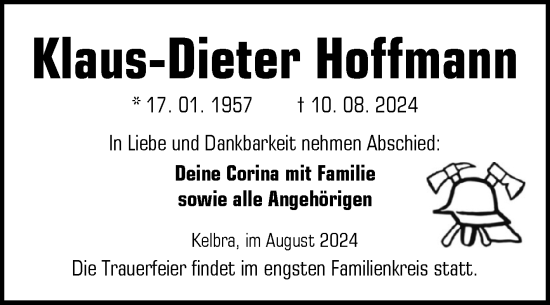 Traueranzeige von Klaus-Dieter Hoffmann von Trauerkombi Sangerhausen