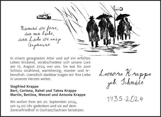 Traueranzeige von Leonore Krappe von Trauerkombi Wittenberg