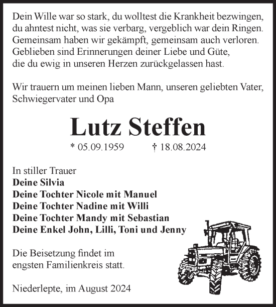 Traueranzeige von Lutz Steffen von Volksstimme Zerbst