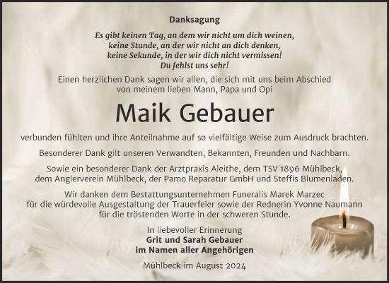 Traueranzeige von Maik Gebauer von Trauerkombi Bitterfeld