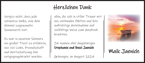 Traueranzeige von Maik Jaenich 