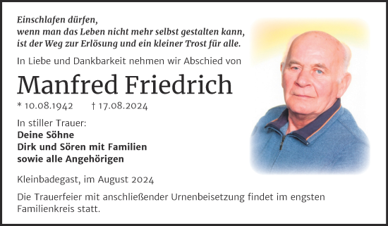 Traueranzeige von Manfred Friedrich von Trauerkombi Köthen