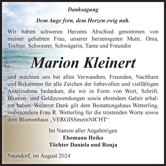 Traueranzeige von Marion Kleinert von Volksstimme Staßfurt