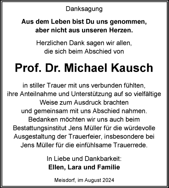 Traueranzeige von Michael Kausch von Trauerkombi Quedlinburg
