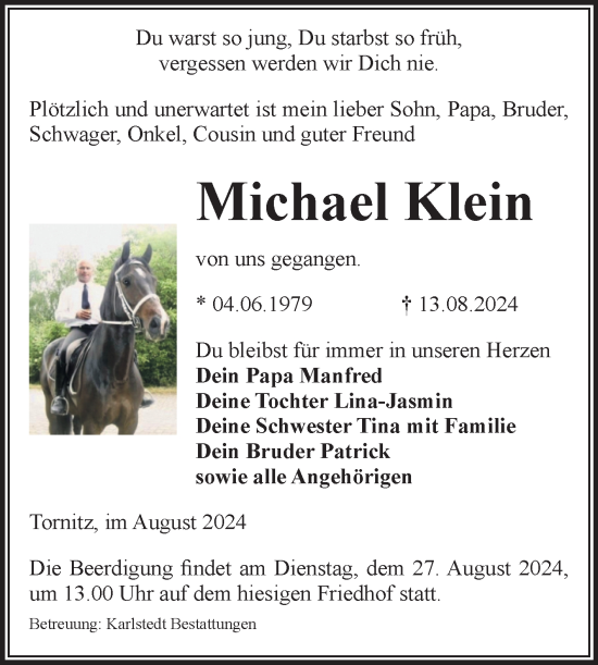 Traueranzeige von Michael Klein von Volksstimme Schönebeck
