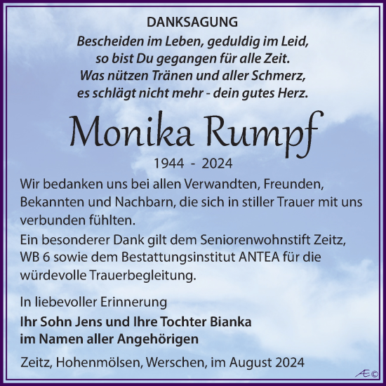 Traueranzeige von Monika Rumpf von Trauerkombi Zeitz