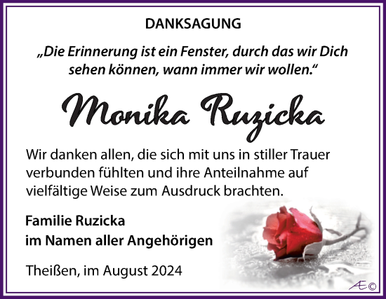 Traueranzeige von Monika Ruzicka von Trauerkombi Zeitz