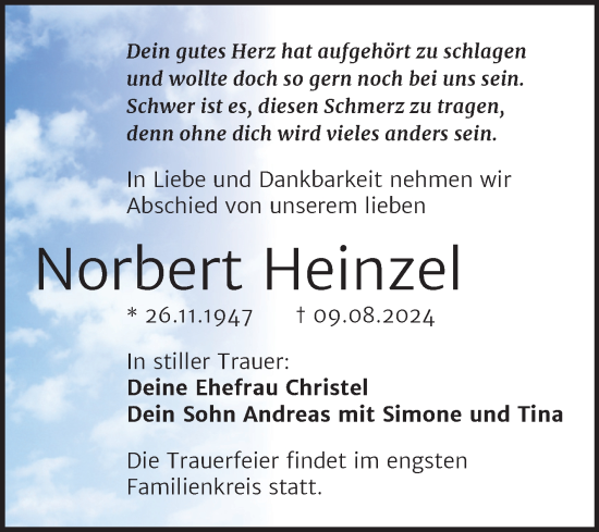 Traueranzeige von Norbert Heinzel von Trauerkombi Bitterfeld
