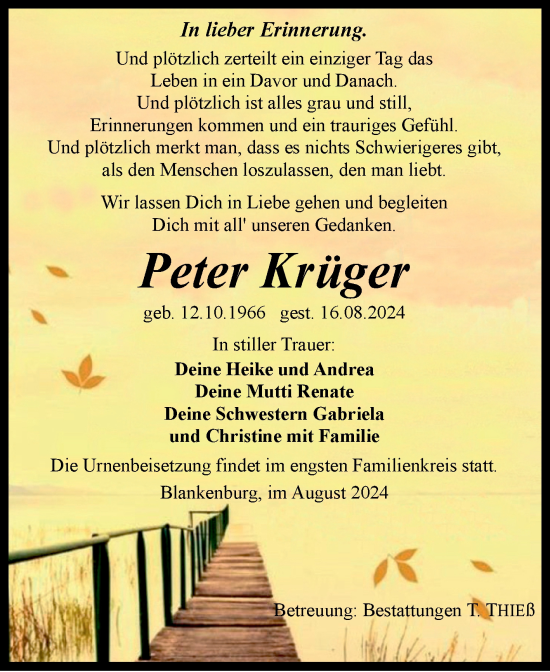 Traueranzeige von Peter Krüger von Volksstimme Wernigerode