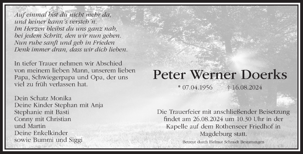 Traueranzeige für Peter Werner Doerks vom 24.08.2024 aus Volksstimme Magdeburg