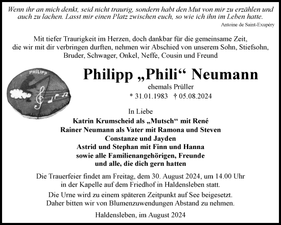 Traueranzeige von Philipp  Neumann von Volksstimme Haldensleben/Wolmirstedt