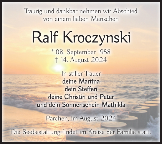 Traueranzeige von Ralf Kroczynski von Volksstimme Burg/Genthin